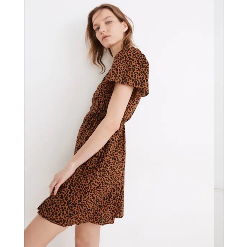 Newbury Kustom leopard print wrap mini dress flirty airy boho Size M